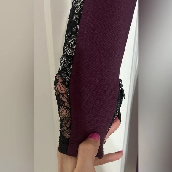 Alice & Oliva Dionne Strong Shoulder Diamond Back dress in deep grape - Picture 4 of 8